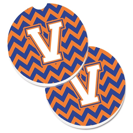 Carolines Treasures Letter V Chevron Blue and Orange No.3  Cup Holder Car Coaster, PK2 CJ1060-VCARC